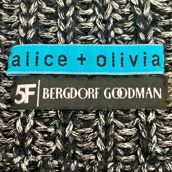 ALICE + OLIVIA Scoop Neck Sweater Black & Silver Metallic Alpaca Wool Blend Knit - Picture 2 of 15